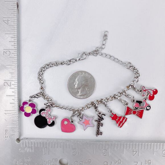Minnie Mouse Disney Themed Charm Bracelet Silver Tone Pink Enamel VTG Y2K - Picture 8 of 14